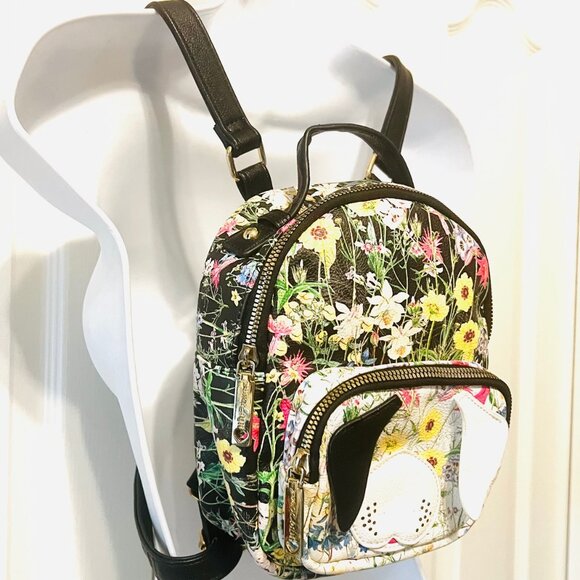 Betsey Johnson Mini Floral Puppy Dog Back Pack-Pink/Black/Gold Mix-Adjustable ST - Picture 1 of 16